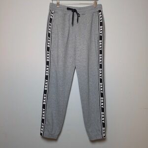 DKNY Logo Tape Side Stripe Heather Gray Jogger Sweatpants Size Medium